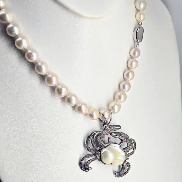 ?CRabby’ Pendant Necklace - Diamonds Rubies Pearls Sterling + Cable Chain