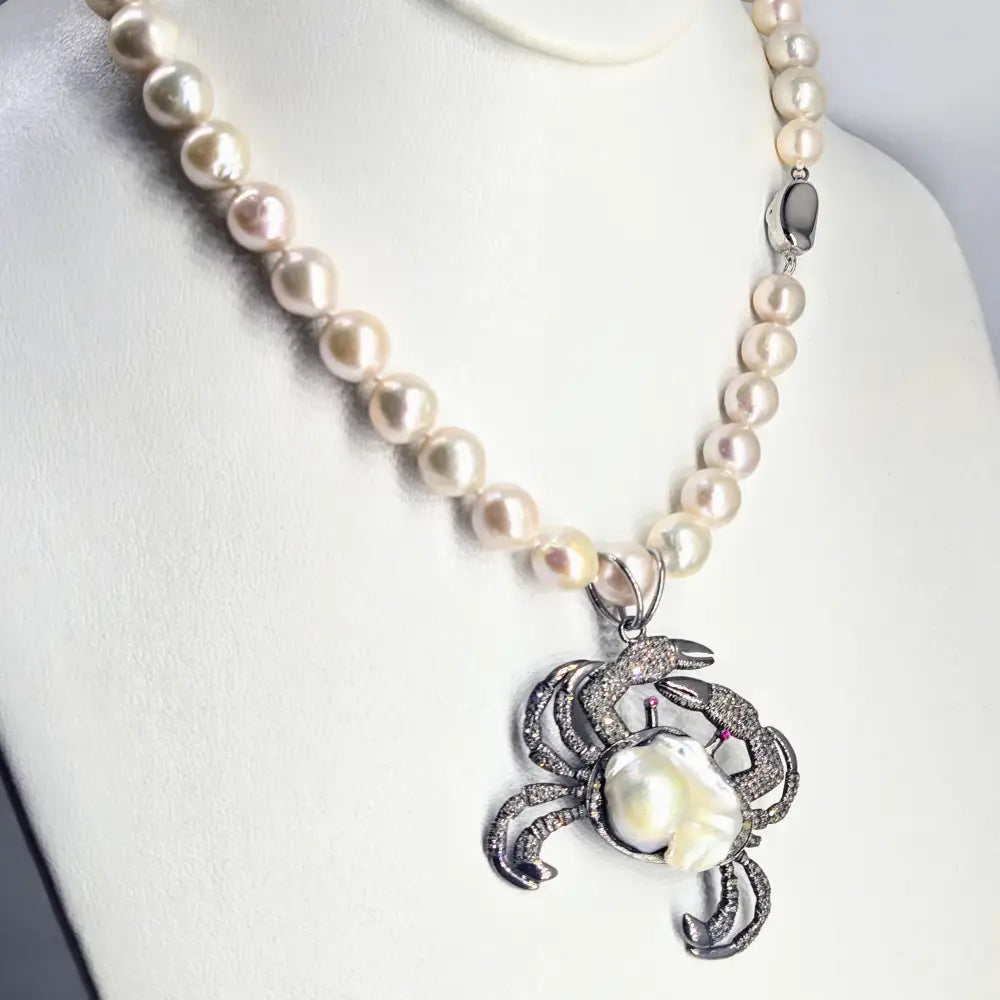 ?CRabby’ Pendant Necklace - Diamonds Rubies Pearls Sterling + Cable Chain