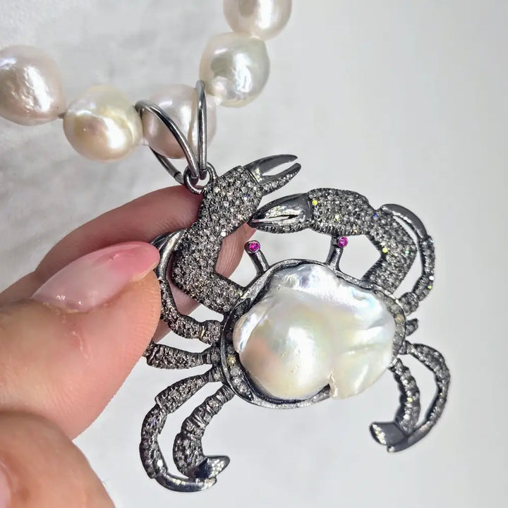 ?CRabby’ Pendant Necklace - Diamonds Rubies Pearls Sterling + Cable Chain