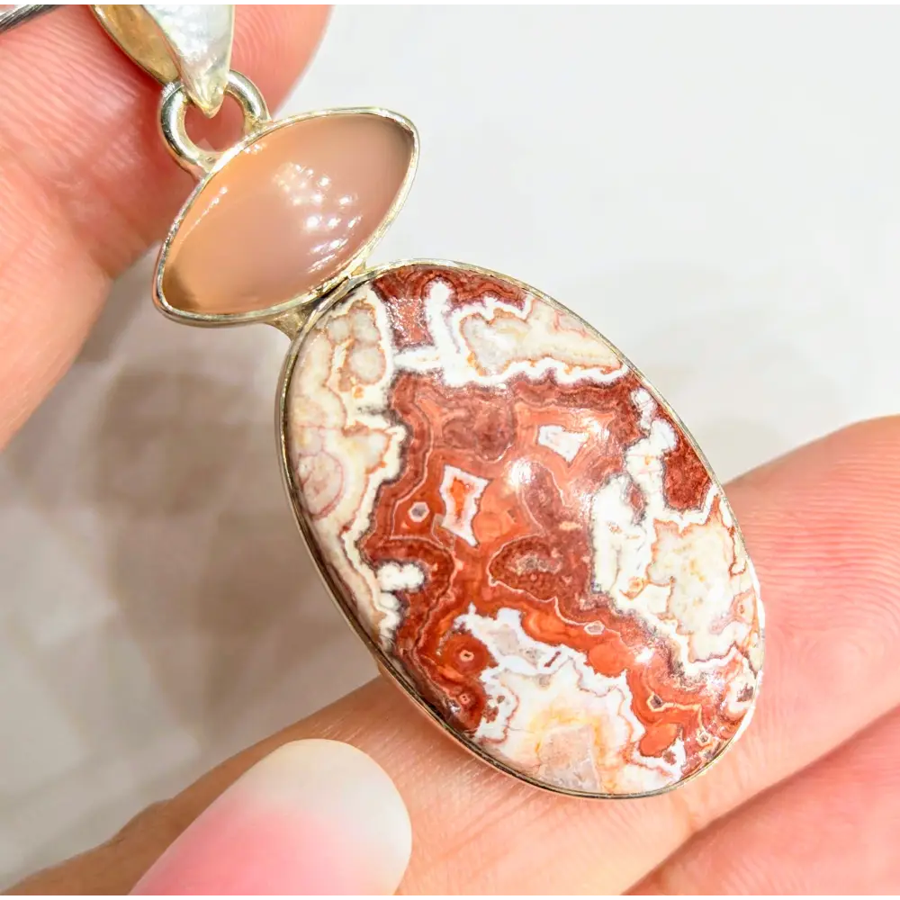 ?CRazy Lace Love’ 2’’ Pendant - Agate Chalcedony Sterling