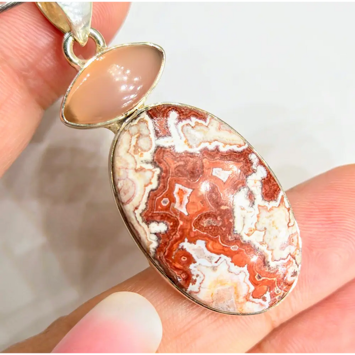 ?CRazy Lace Love’ 2’’ Pendant - Agate Chalcedony Sterling