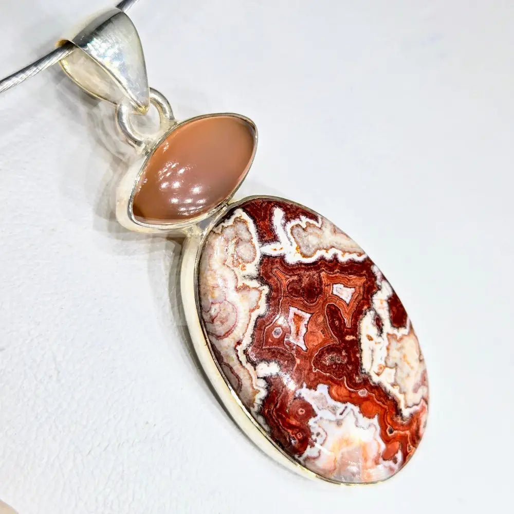 ?CRazy Lace Love’ 2’’ Pendant - Agate Chalcedony Sterling