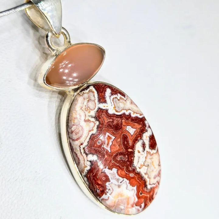 ?CRazy Lace Love’ 2’’ Pendant - Agate Chalcedony Sterling
