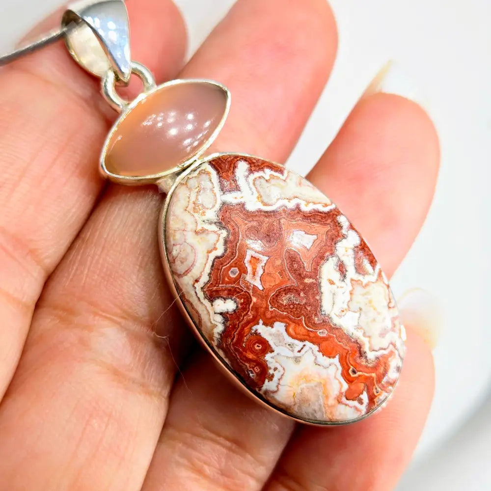 ?CRazy Lace Love’ 2’’ Pendant - Agate Chalcedony Sterling