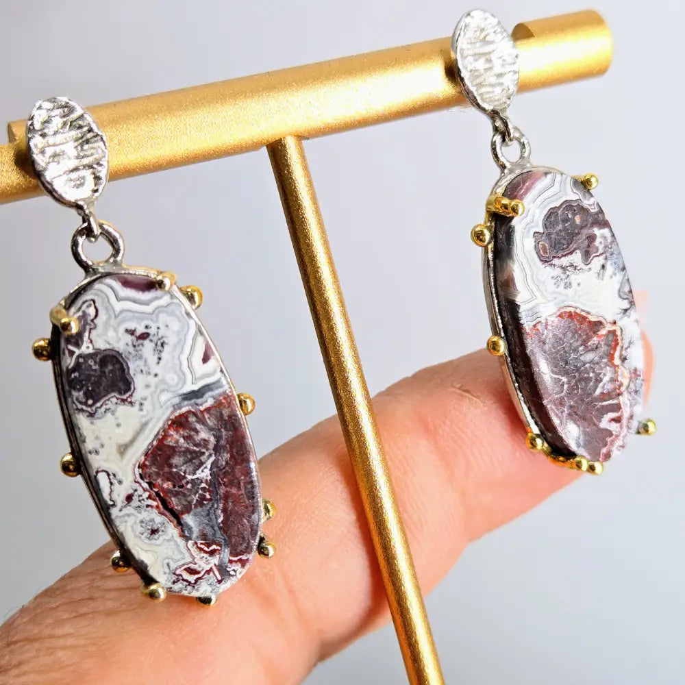 ?CRazy Lady #2’’ 1.5’’ Earrings - Crazy Lace Agate Anti-tarnish Sterling 18k Gold Accents