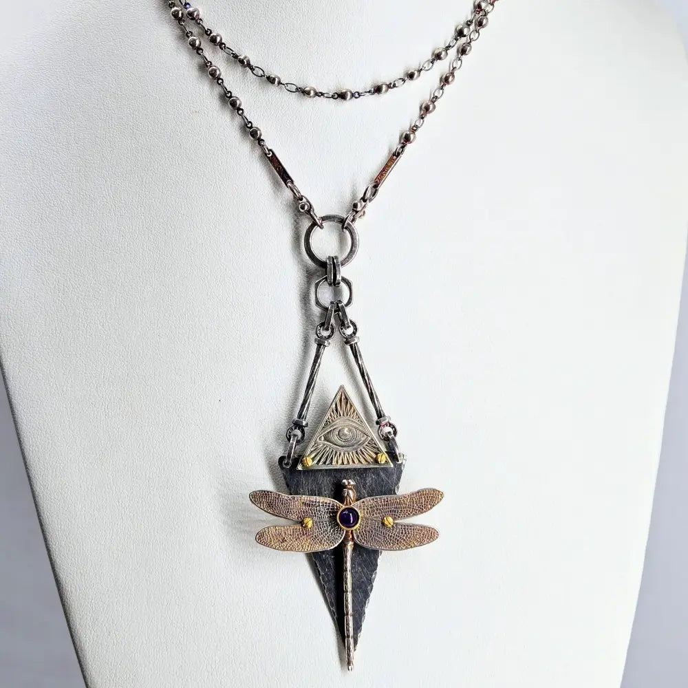 ?D Fly n z Eye!’ Convertible Necklace - Mixed Metals Amethyst Upcycled Bits & Enhancer Clip