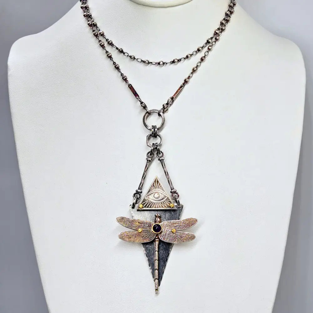 ?D Fly n z Eye!’ Convertible Necklace - Mixed Metals Amethyst Upcycled Bits & Enhancer Clip