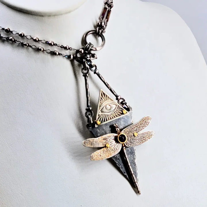?D Fly n z Eye!’ Convertible Necklace - Mixed Metals Amethyst Upcycled Bits & Enhancer Clip