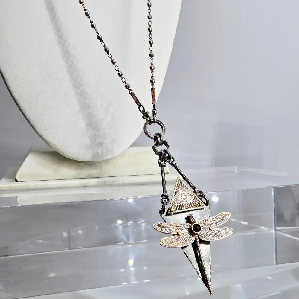 ?D Fly n z Eye!’ Convertible Necklace - Mixed Metals Amethyst Upcycled Bits & Enhancer Clip