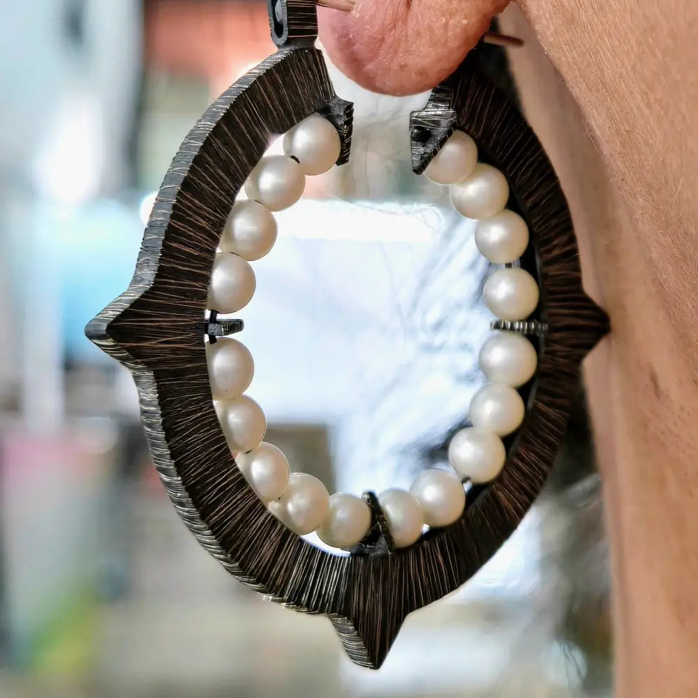 ?DArk Romance’ 1.75’’ Hoop Earrings - Pearls Oxidized Sterling