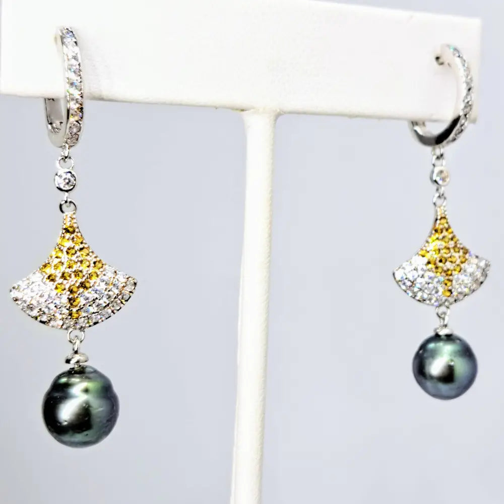 ?DEco Fan’ 2’’ Earrings - Tahitian Pearl Topaz Anti-tarnish Sterling