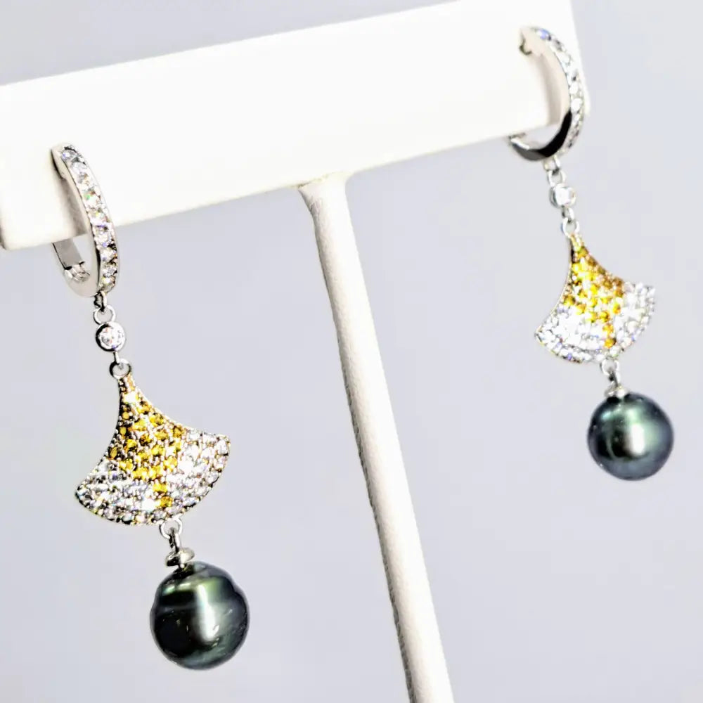 ?DEco Fan’ 2’’ Earrings - Tahitian Pearl Topaz Anti-tarnish Sterling