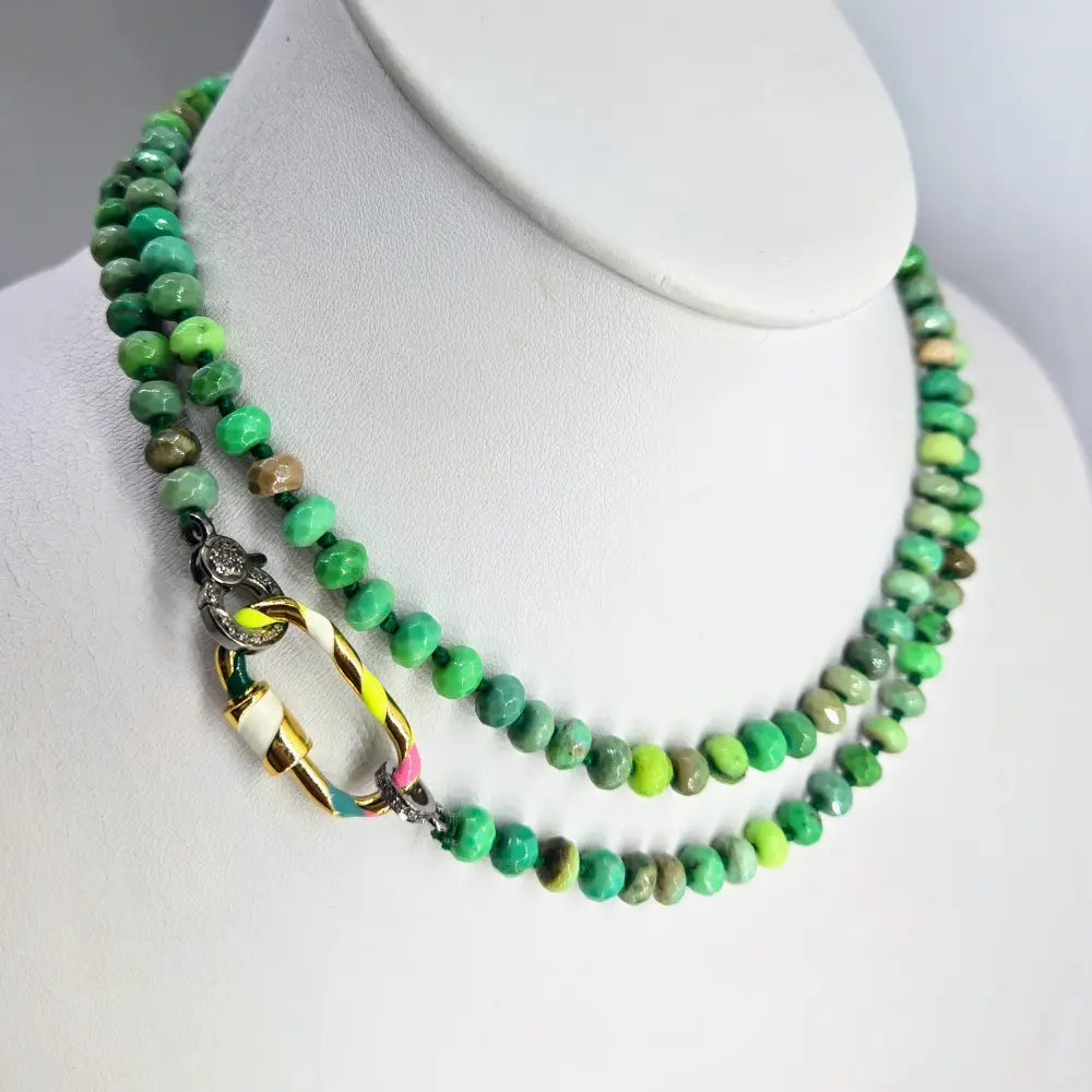 ?DElicious Candy String’ 31’’ Convertible Necklace - Chrysoprase Diamonds Sterling