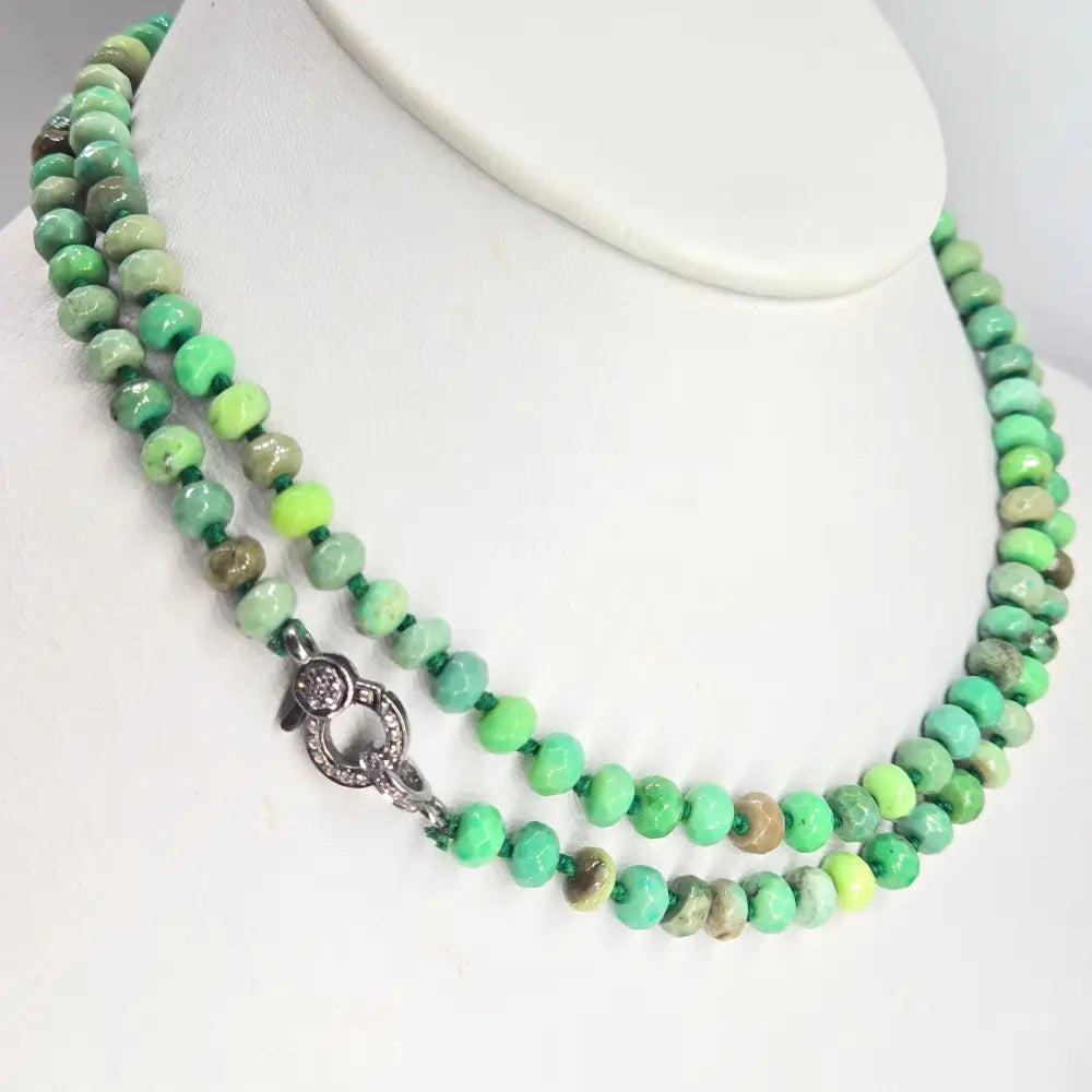 ?DElicious Candy String’ 31’’ Convertible Necklace - Chrysoprase Diamonds Sterling - Simple
