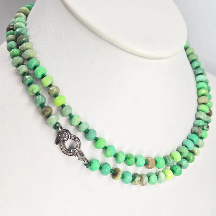 ?DElicious Candy String’ 31’’ Convertible Necklace - Chrysoprase Diamonds Sterling - Simple