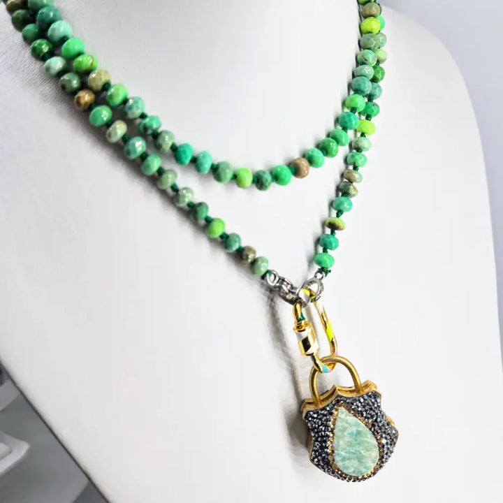 ?DElicious Candy String’ 31’’ Convertible Necklace - Chrysoprase Diamonds Sterling - Loaded (w Enhancer Clip Enameled