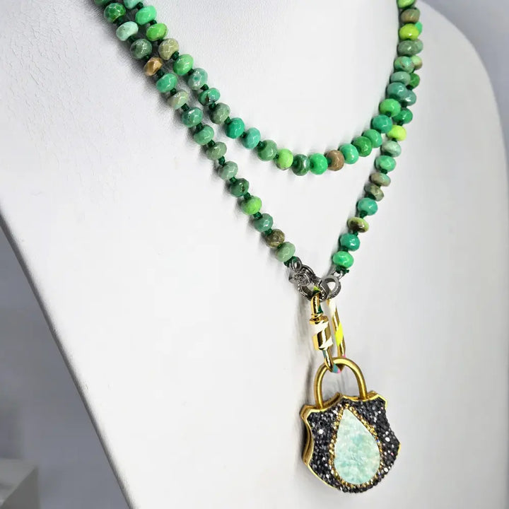 ?DElicious Candy String’ 31’’ Convertible Necklace - Chrysoprase Diamonds Sterling