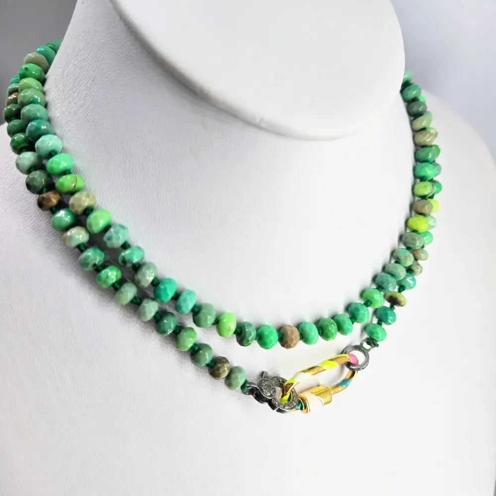 ?DElicious Candy String’ 31’’ Convertible Necklace - Chrysoprase Diamonds Sterling