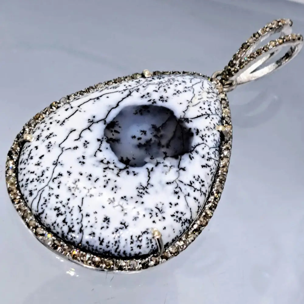 ?DEndrites & Diamonds’ Necklace - Dendritic Opal Diamond Sterling - 18’’-20’’ - Pendant