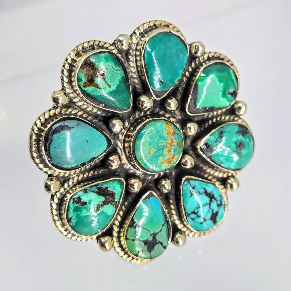 ?DEsert Bloom #1’’ Adj. Size Ring - Kingman Turquoise German Silver