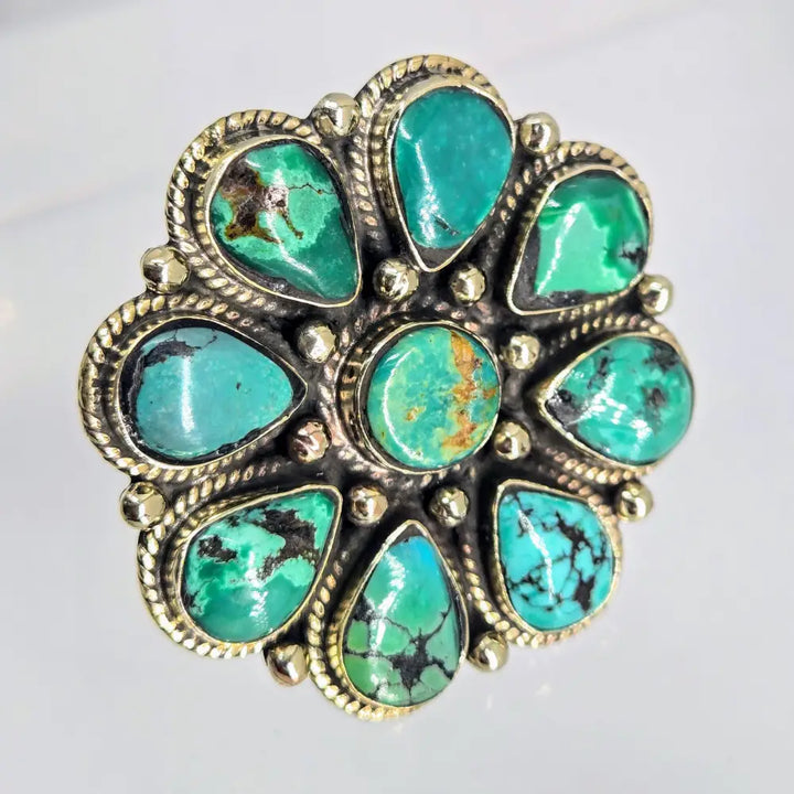 ?DEsert Bloom #1’’ Adj. Size Ring - Kingman Turquoise German Silver