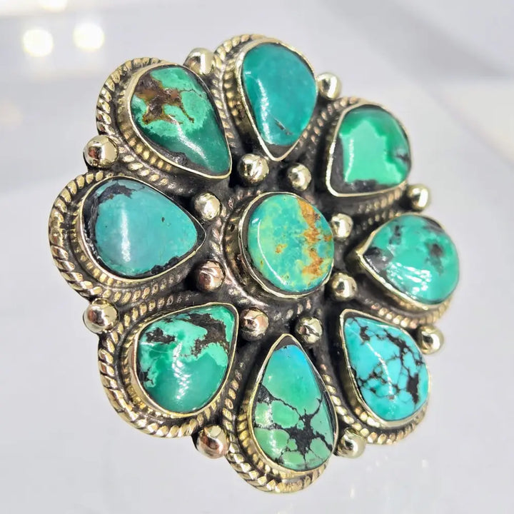 ?DEsert Bloom #1’’ Adj. Size Ring - Kingman Turquoise German Silver