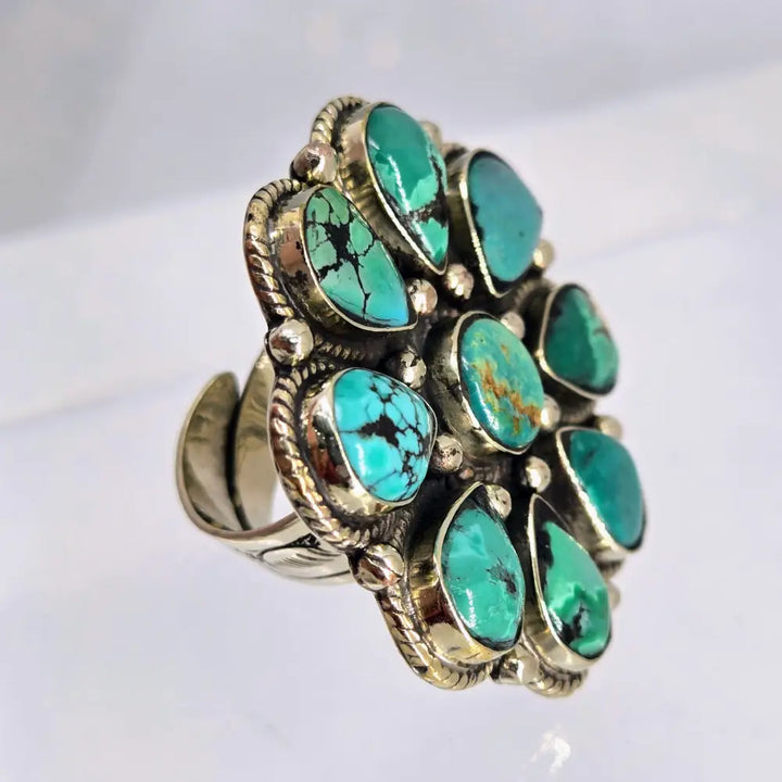 ?DEsert Bloom #1’’ Adj. Size Ring - Kingman Turquoise German Silver