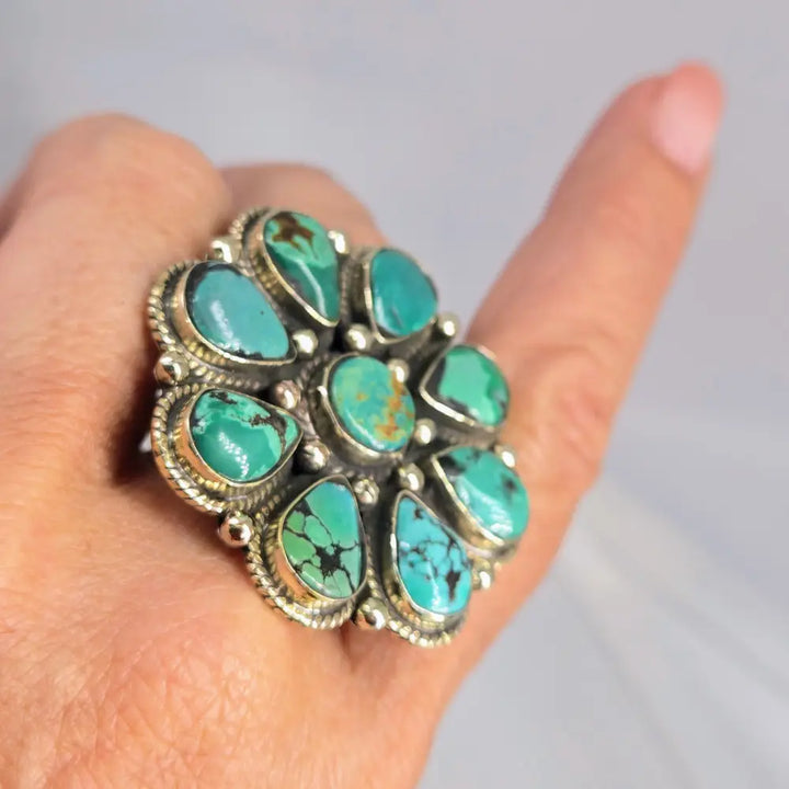 ?DEsert Bloom #1’’ Adj. Size Ring - Kingman Turquoise German Silver