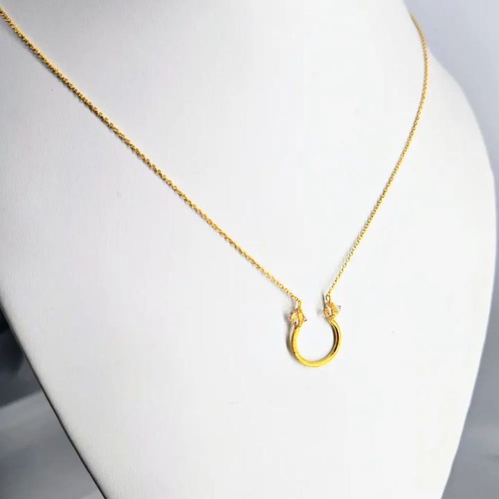Diamond Bull Ring 15’’ - 19’’ Necklace - Herkimer 18k Gold Sterling