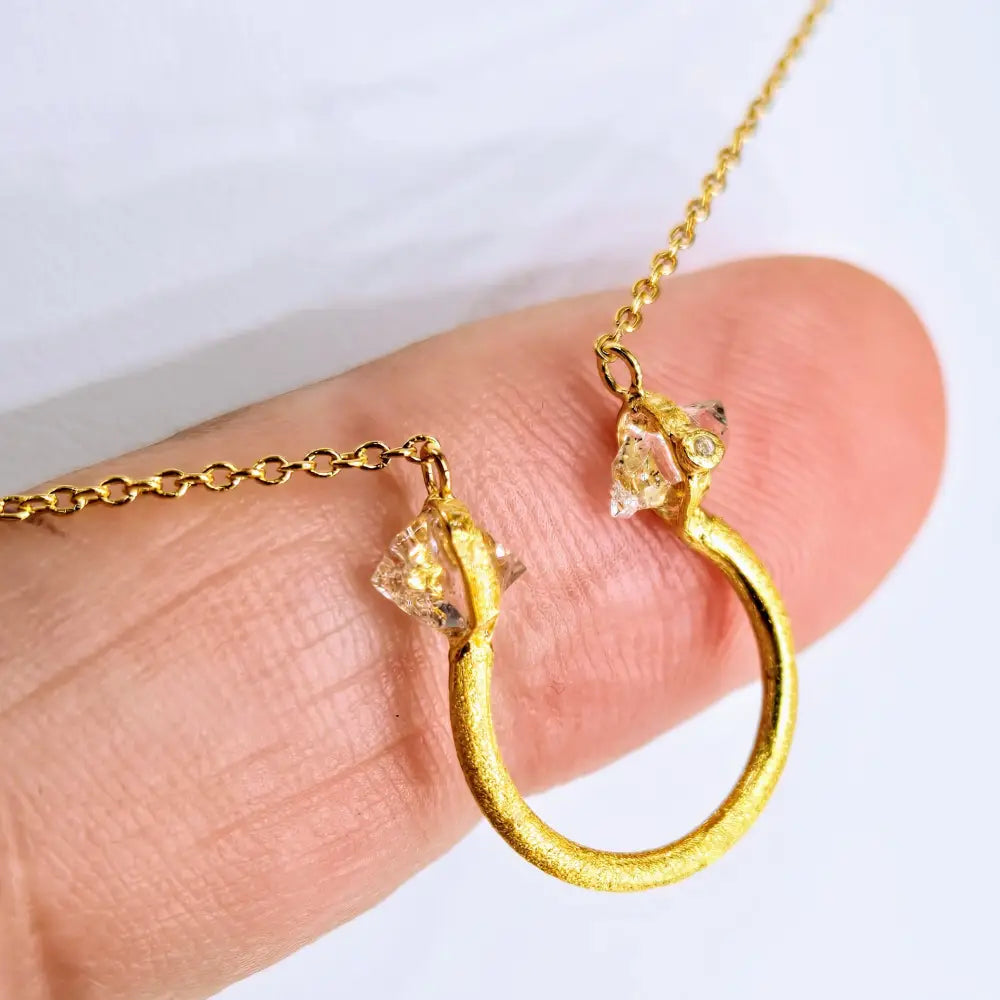 Diamond Bull Ring 15’’ - 19’’ Necklace - Herkimer 18k Gold Sterling