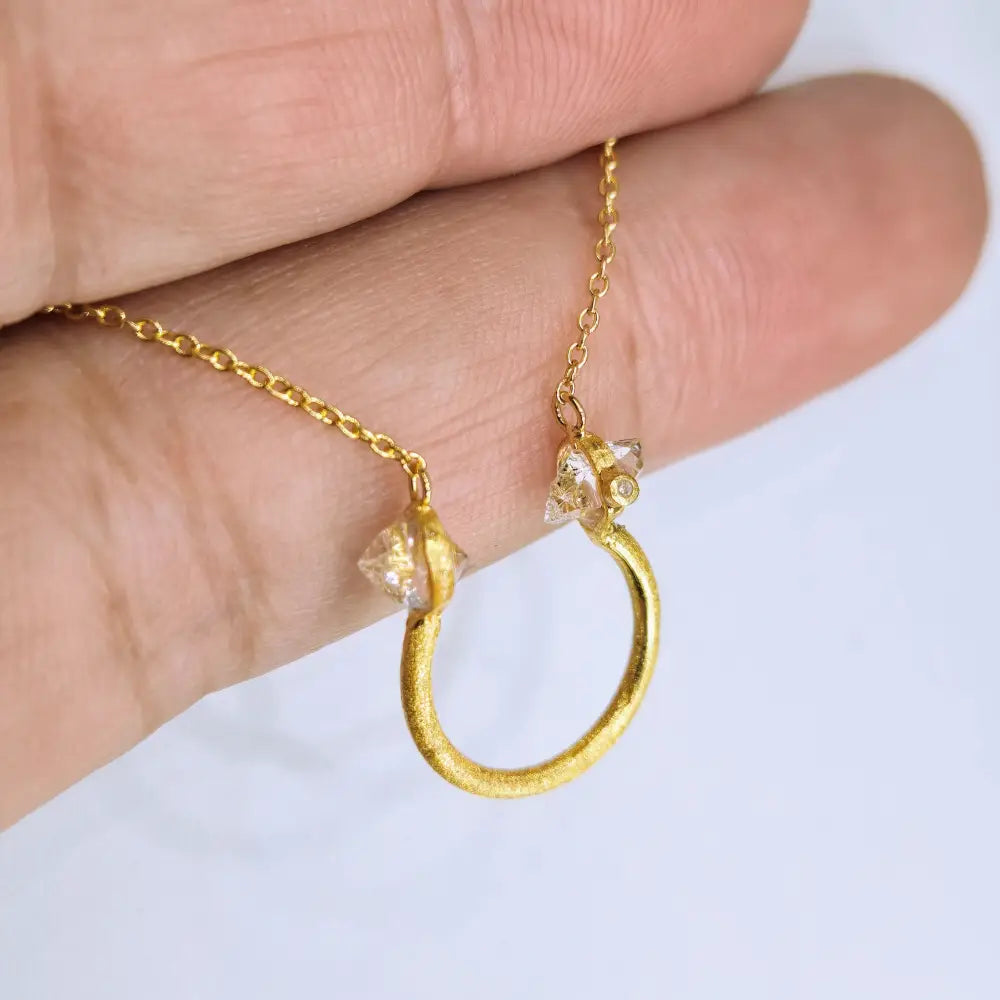 Diamond Bull Ring 15’’ - 19’’ Necklace - Herkimer 18k Gold Sterling