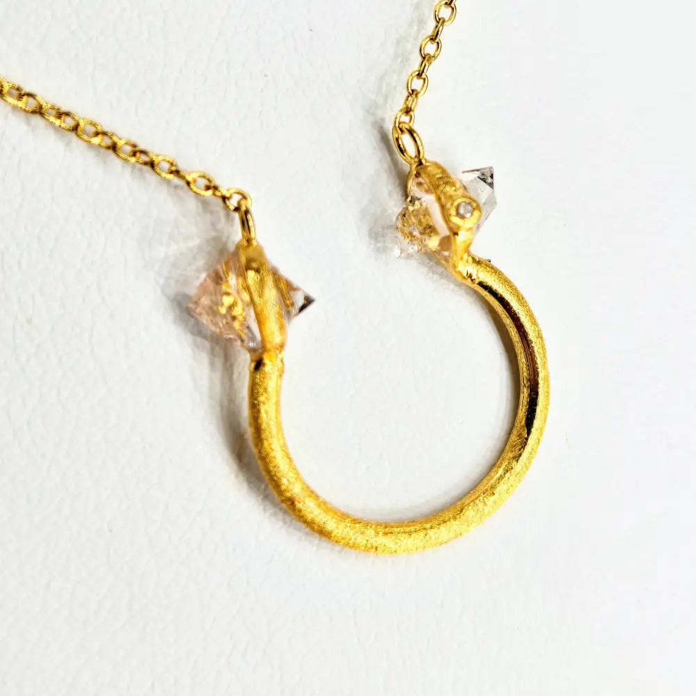 Diamond Bull Ring 15’’ - 19’’ Necklace - Herkimer 18k Gold Sterling