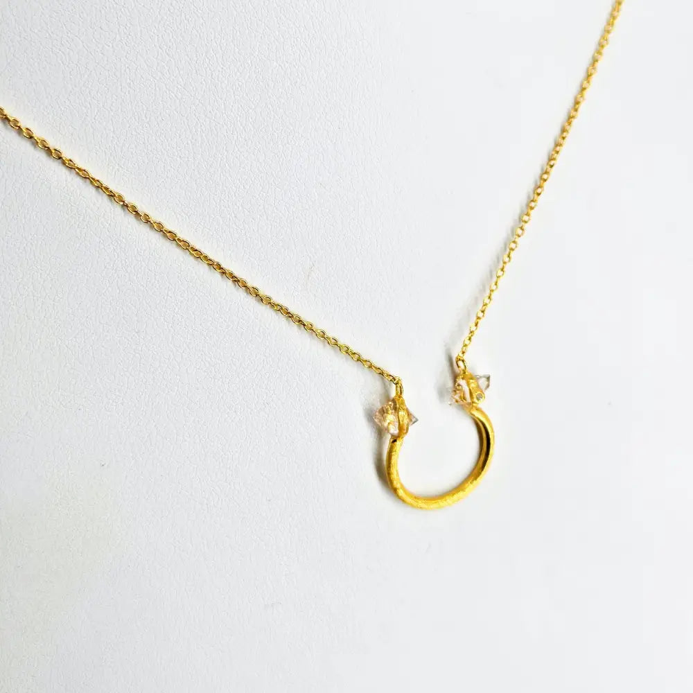 Diamond Bull Ring 15’’ - 19’’ Necklace - Herkimer 18k Gold Sterling
