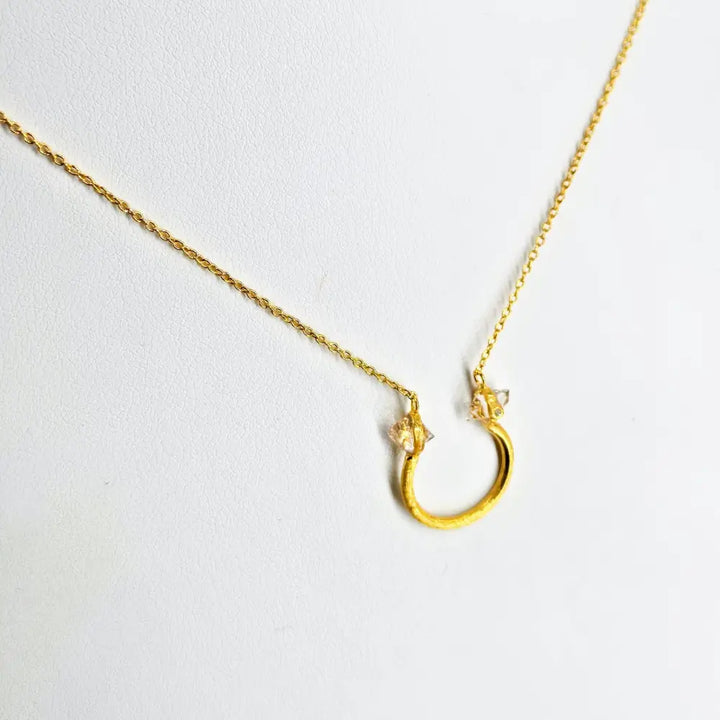 Diamond Bull Ring 15’’ - 19’’ Necklace - Herkimer 18k Gold Sterling