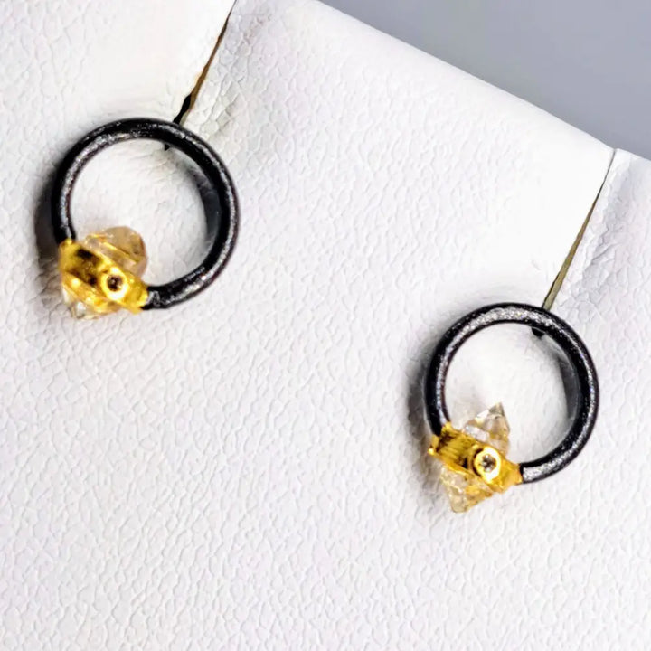 ?DIamond Dots’.5’’ Stud Earrings - Herkimer Diamonds Black & 18k Gold Sterling