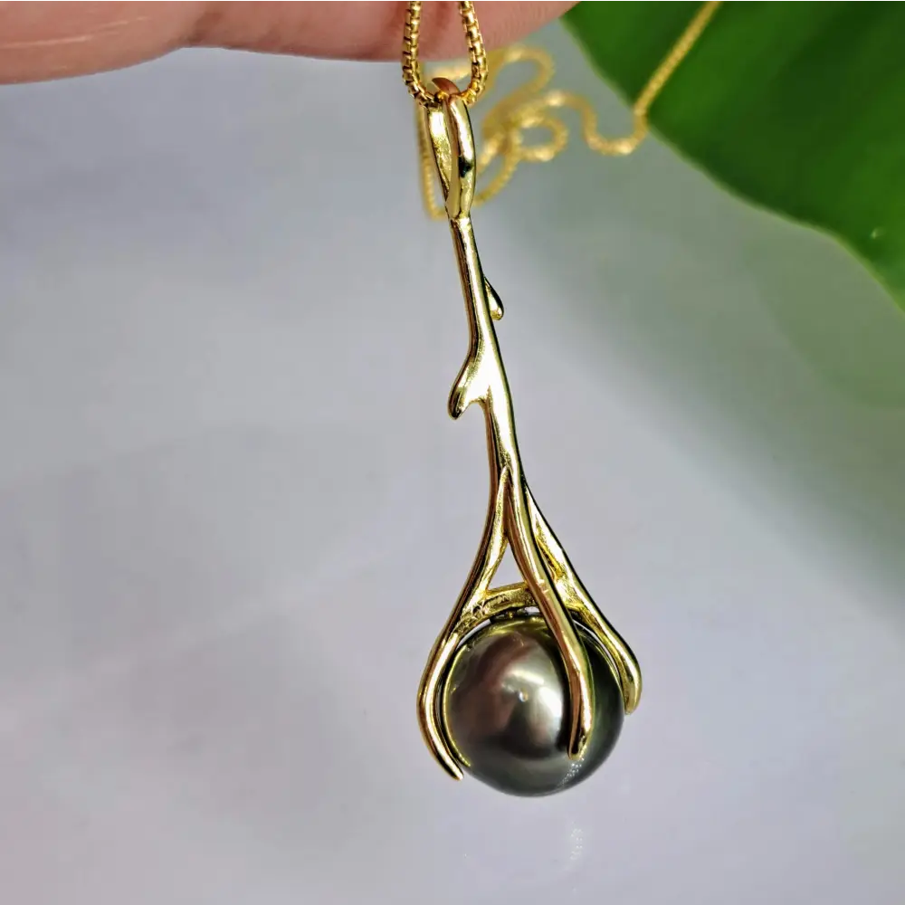 ?DIvining Rod’ 18’’ Pendant Necklace - Tahitian Pearl 18k Gold Sterling