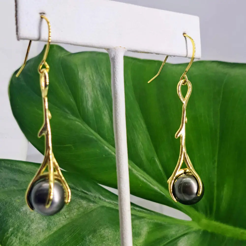 ?DIvining Rods’ 2.25’’ Earrings - Tahitian Pearls Anti-tarnish Sterling / Gold