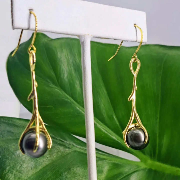?DIvining Rods’ 2.25’’ Earrings - Tahitian Pearls Anti-tarnish Sterling / Gold