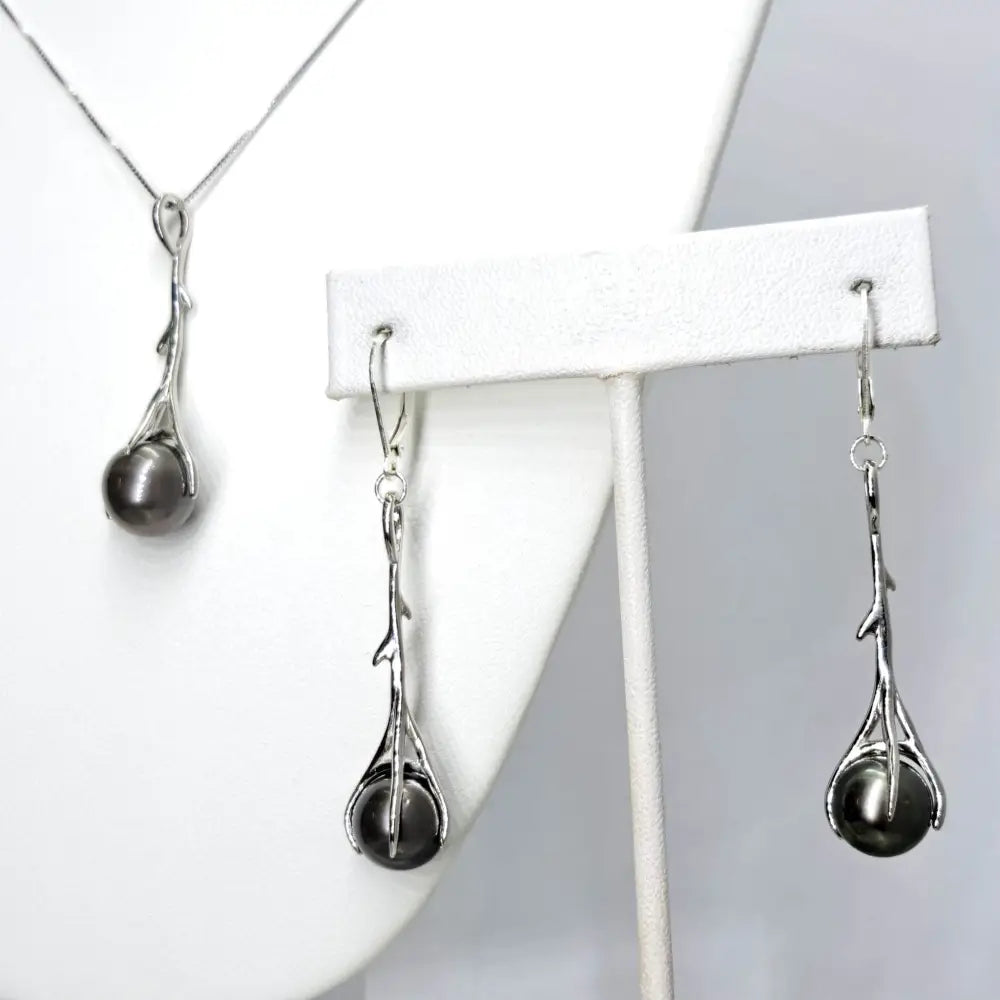 ?DIvining Rods’ 2.25’’ Earrings - Tahitian Pearls Anti-tarnish Sterling / Gold