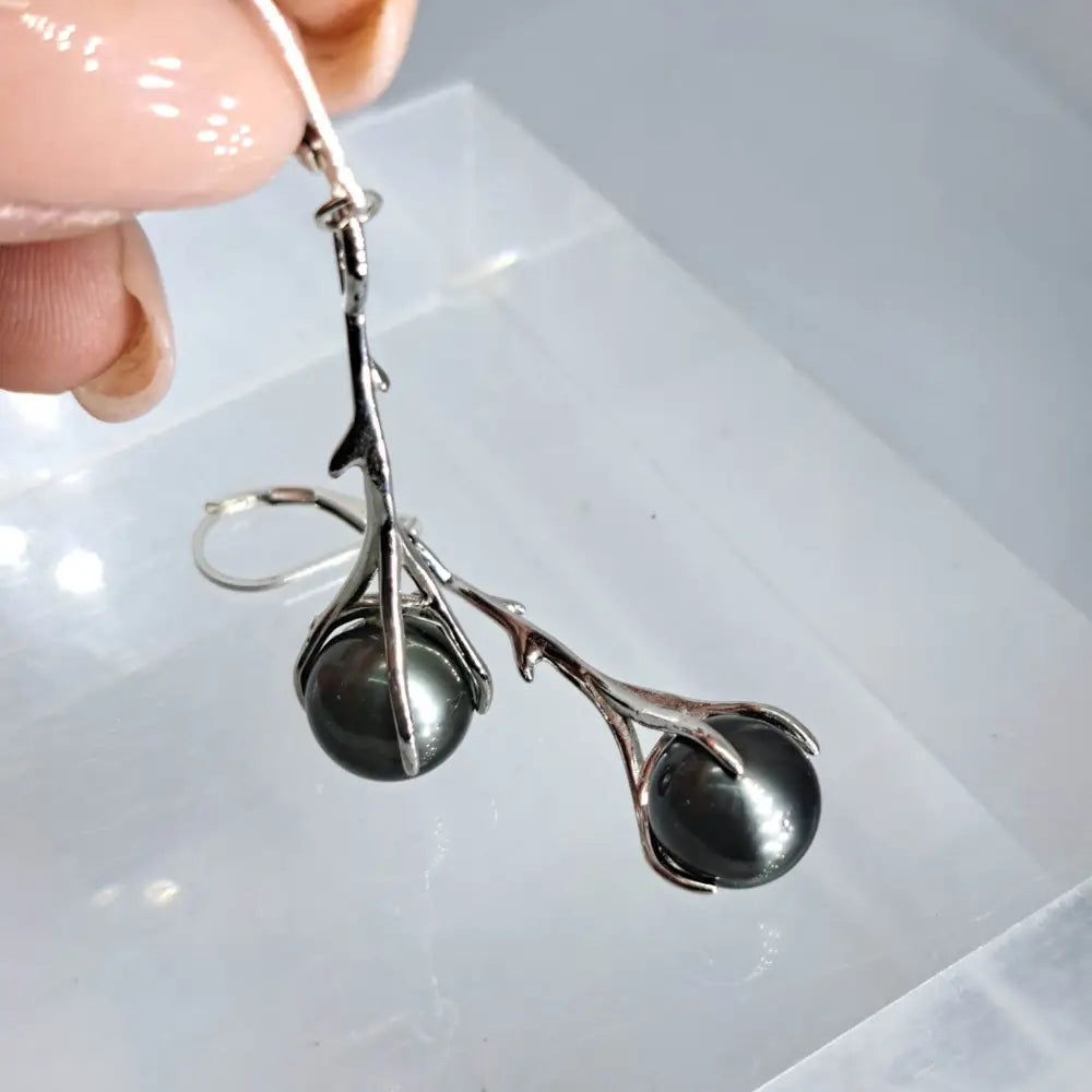 ?DIvining Rods’ 2.25’’ Earrings - Tahitian Pearls Anti-tarnish Sterling / Gold