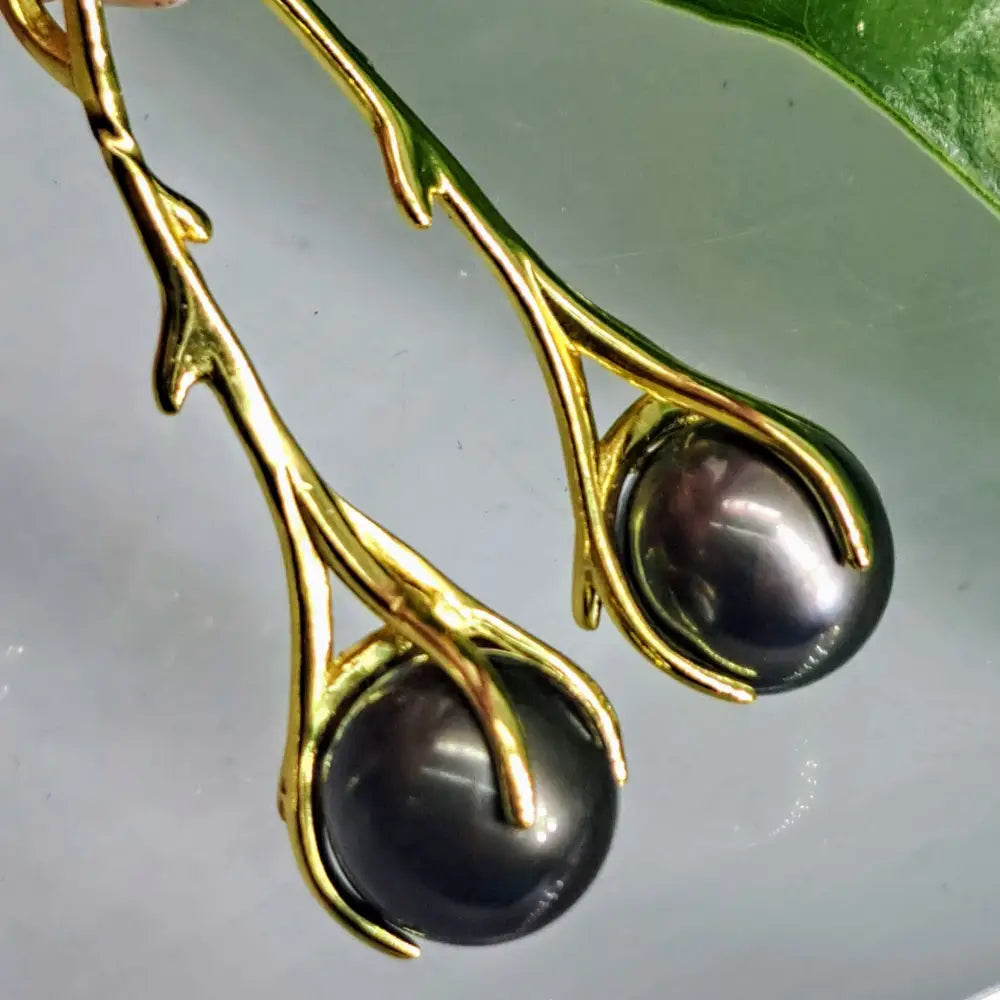 ?DIvining Rods’ 2.25’’ Earrings - Tahitian Pearls Anti-tarnish Sterling / Gold