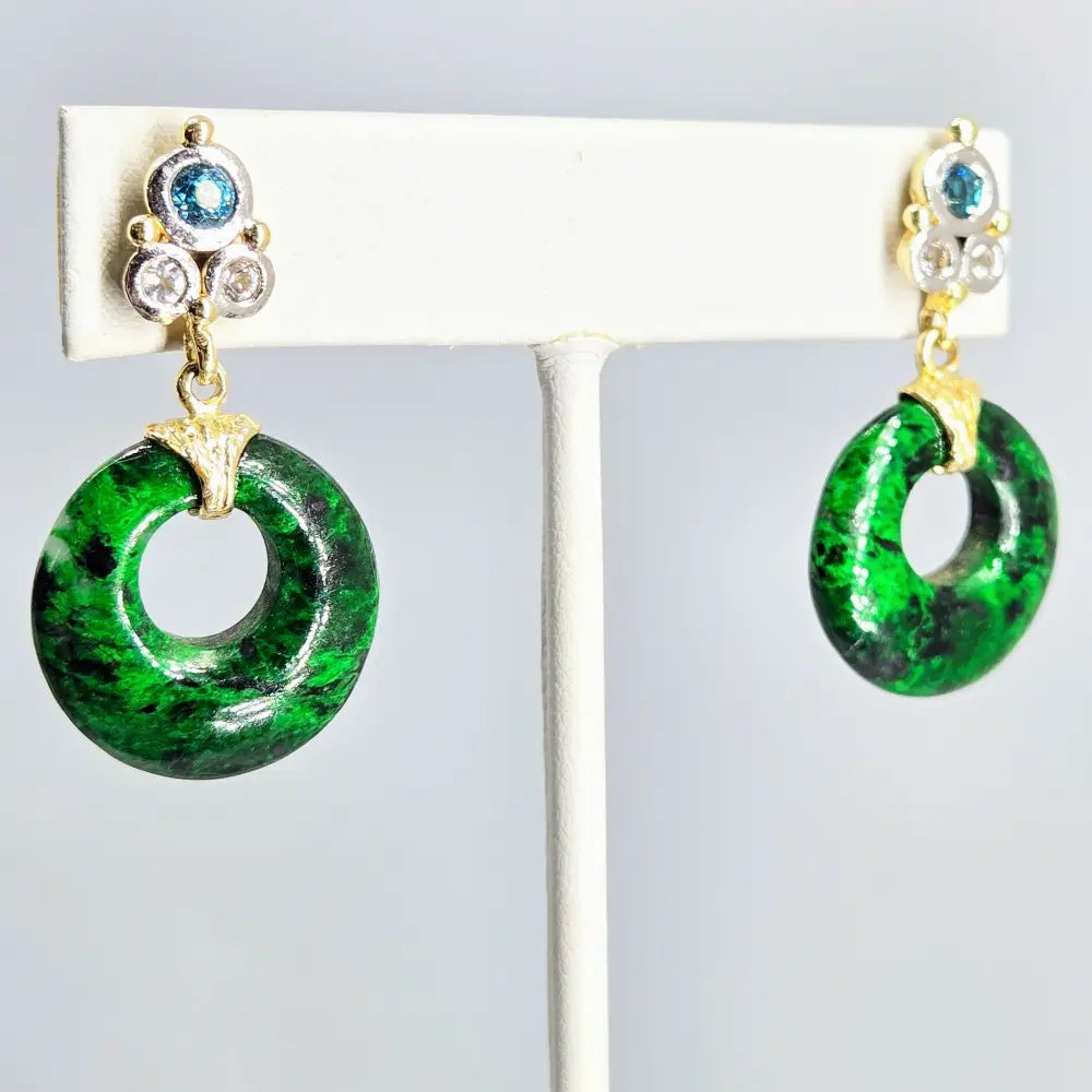 ?DOor Knockers’ 1.5’’ Earrings - Maw Sit Jade Zircon Stone Sterling 14k Gold Accents