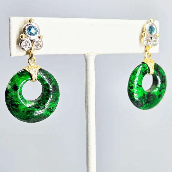 ?DOor Knockers’ 1.5’’ Earrings - Maw Sit Jade Zircon Stone Sterling 14k Gold Accents