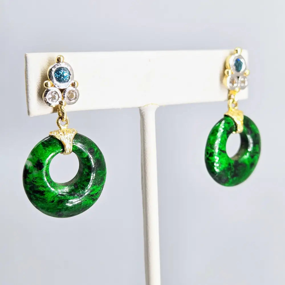 ?DOor Knockers’ 1.5’’ Earrings - Maw Sit Jade Zircon Stone Sterling 14k Gold Accents