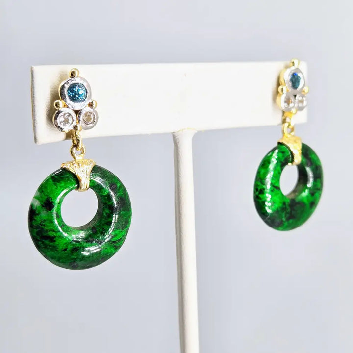 ?DOor Knockers’ 1.5’’ Earrings - Maw Sit Jade Zircon Stone Sterling 14k Gold Accents