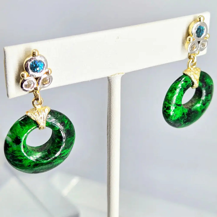 ?DOor Knockers’ 1.5’’ Earrings - Maw Sit Jade Zircon Stone Sterling 14k Gold Accents