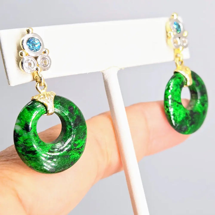 ?DOor Knockers’ 1.5’’ Earrings - Maw Sit Jade Zircon Stone Sterling 14k Gold Accents