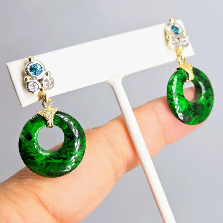 ?DOor Knockers’ 1.5’’ Earrings - Maw Sit Jade Zircon Stone Sterling 14k Gold Accents