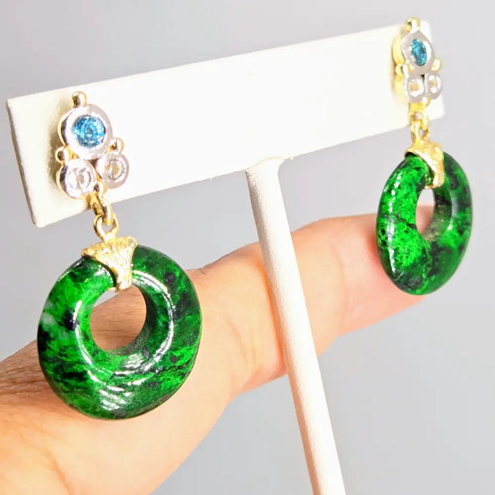 ?DOor Knockers’ 1.5’’ Earrings - Maw Sit Jade Zircon Stone Sterling 14k Gold Accents