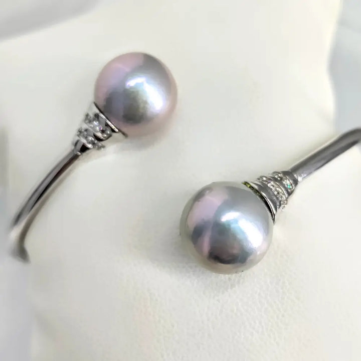 ?DOuble Bubble’ Med-lg Hinged Cuff Bracelet - 13mm Edison Pearls Topaz Sterling